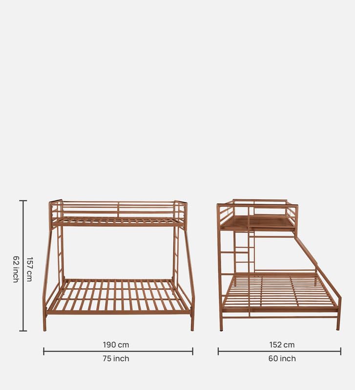 Image of Twin Over Twin Metal Bunk Bed | Bunk Bed Without Storage for Kids & Adult | Double Decker Cot for Kids Room | Space-Saving | Metal Bunker Cot (Mattress Included) (Ivory)