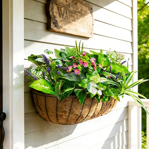 24 Pcs Artificial Plants for Outdoors Faux Greenery Leaves UV Resistant Realistic Plastic Large Bunches Shrubs Bushes with Flowers, Fake Plants Decor Outdoor for Front Porch Door Patio Garden Yard by Cherica - Used condition - Image 8