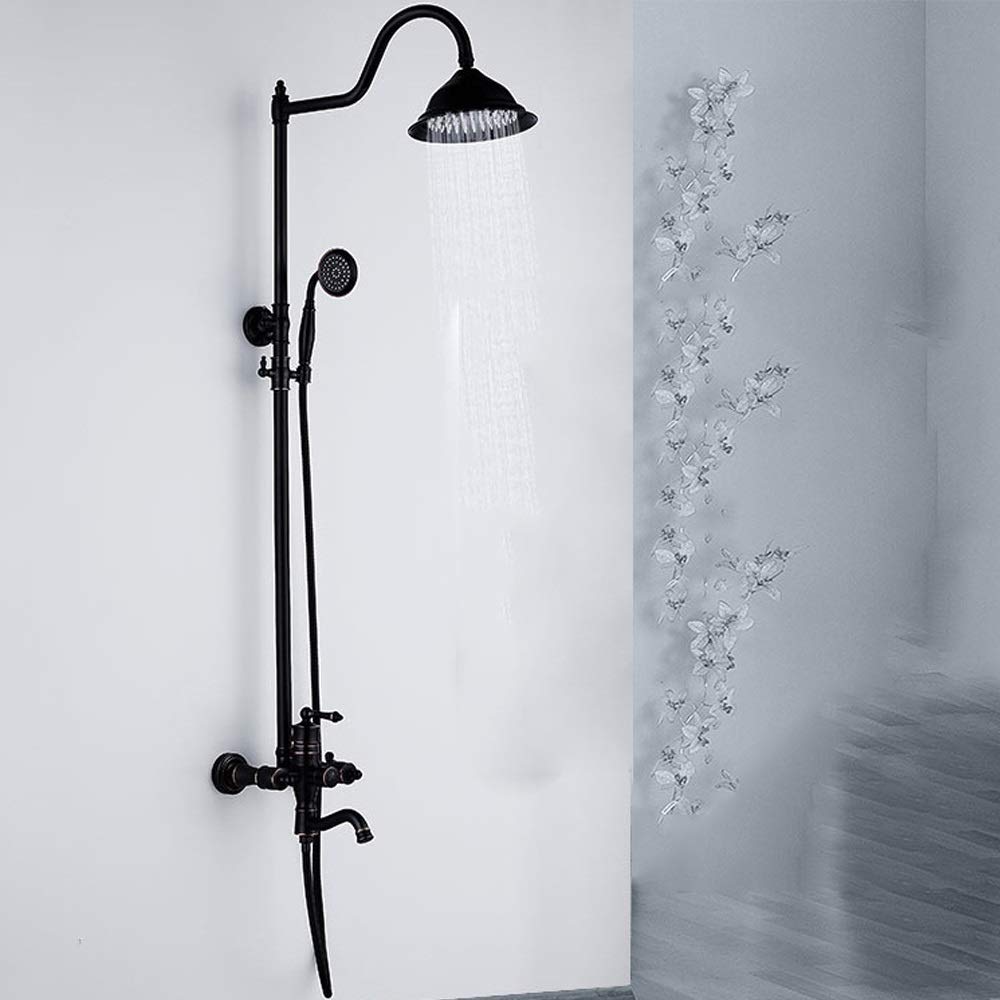 Ensemble de douche cuivre noir avec pommeau rond mural et robinet 3 fonctions anti-rouille