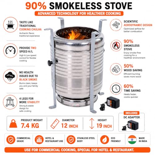 Image of PEPL Smokeless Biomass Gasification Cook Stove Chulha, BFEXXL Heavy Duty Commercial Model, 24-200 Person Capacity, Wood and Biomass Fuel Stove for Mass Cooking, Catering and Community Kitchens.