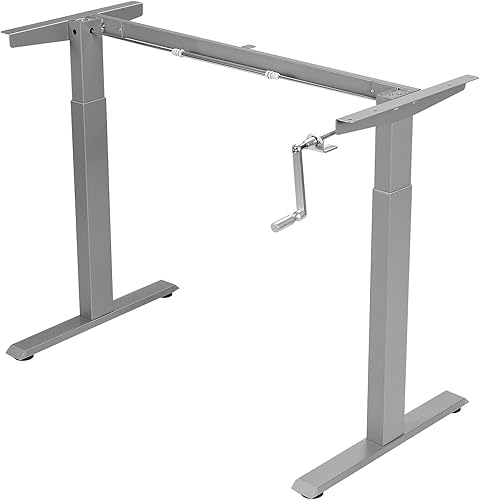 Marco de estación de trabajo sentado a pie, marco de escritorio de pie ajustable de altura manual con manivela plegable, bandeja de cables y gancho