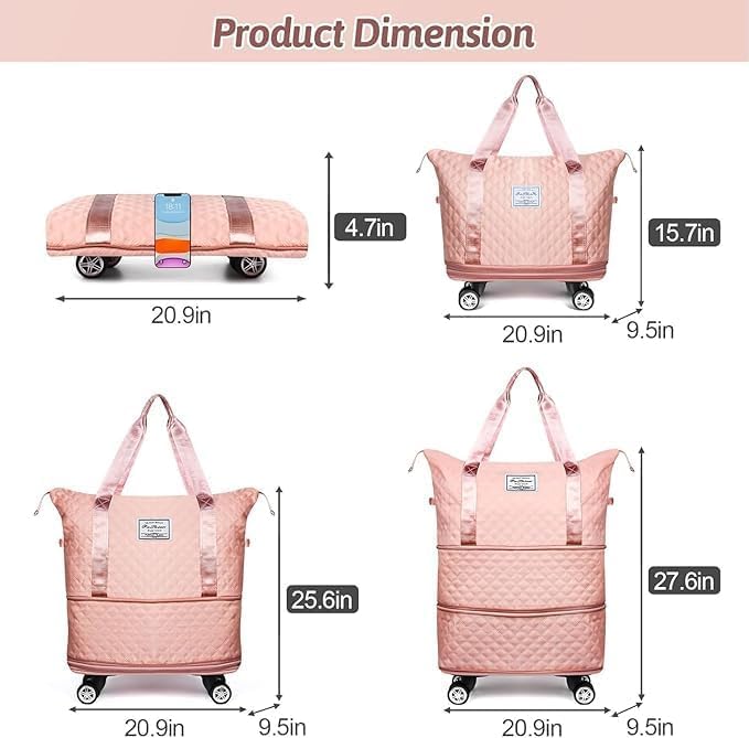 Image of HAKKU 2 Layer Nylon Duffle Trolley Bag for Traveling /Extendable Luggage with 4 Wheels /Waterproof Travel Bag /Convertible Luggages for Men and Women /Travelling Bags (Texture with Wheel, Peach)