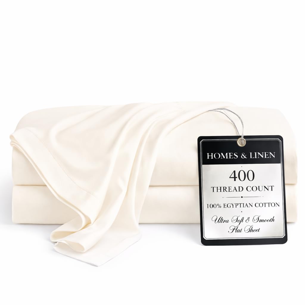 Homes-Linen Cream 400 Thread Count 100% Egyptian Cotton Flat Sheet (, King)