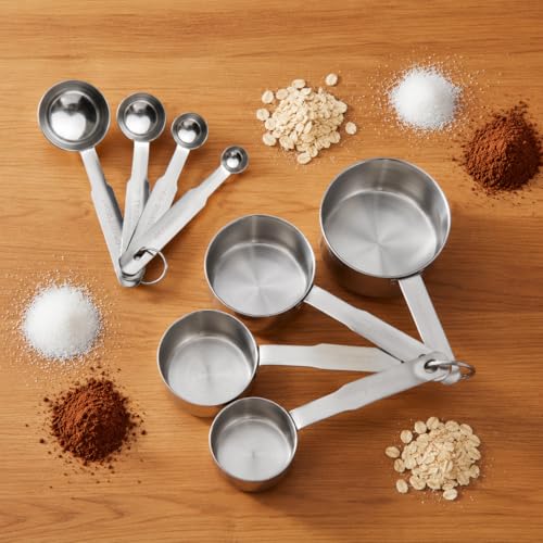 Image of Human Hydro Steel Measuring Cups and Spoons Set Combo for Kitchen Baking Cake, Measure Dry or Liquid Ingredients with Conversion Ebook (8 Pieces)
