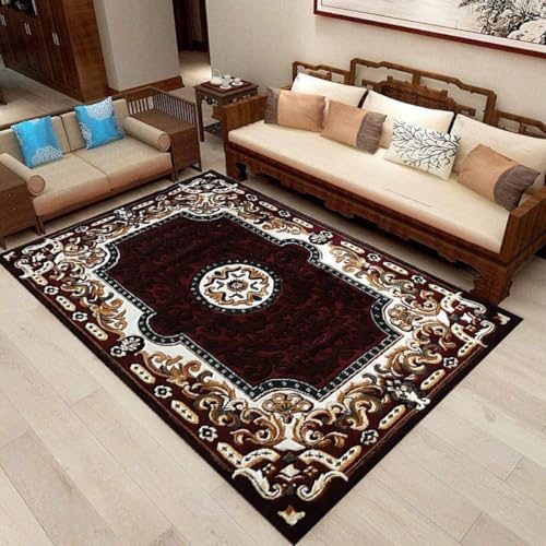 Image of Soft Premium Brown Carpet 5x7 ft - Washable, Anti-Skid, Fade-Resistant Acrylic Rug for Living Room, Hall, Bedroom, Modern Decor