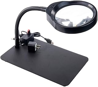 lupa de escritorio lámpara de escritorio ampliada con luz LED soporte de ajuste de brillo puede doblar la definición cámara blanca lupa de alimentación USB con luz LED / 167 ( Color : czarny , Size :
