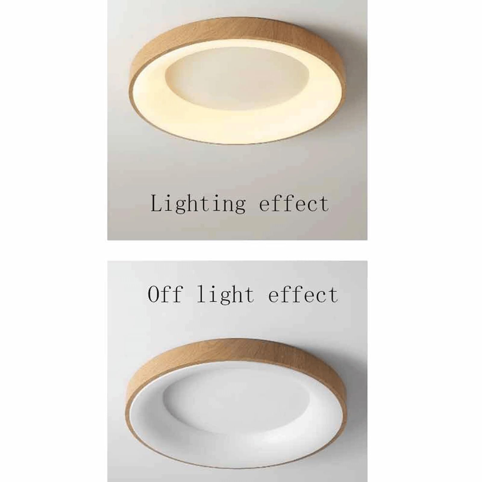 Okrągła wpuszczana lampa sufitowa LED, żyrandol, oświetlenie blisko sufitu, regulowana temperatura barwowa 3000K/4000K/6000K (drewno, 40 cm/15,7 cala)