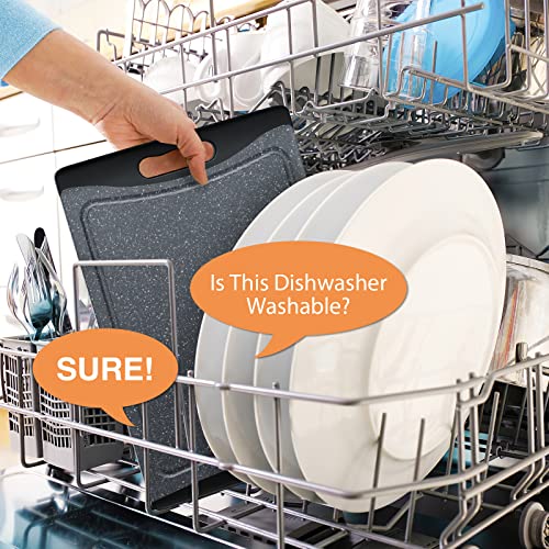 Image of Extra Large Cutting Boards, Plastic Cutting Boards for Kitchen (Set of 3) Cutting Board Set Dishwasher Chopping Board with Juice Grooves Easy-Grip Handles, Dark Grey, Empune