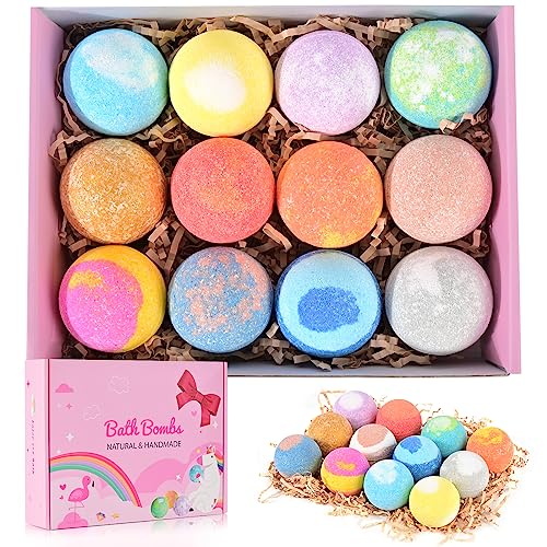 BOENFU Badebomben Geschenkset, 12er Badekugeln mit Natürlichen ätherischen Ölen, Handgefertigte Bath Bomb Geschenk Set für Freundinnen Mütter Frauen Mädchen