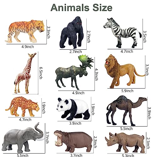 Ruson D413-LARGE 12 Pcs Realistic Jungle Animal Figurines, Safari Animals Figures Toys Cake Topper Plastic African Wild Zoo Animals Playset Party Supplies thumb #5