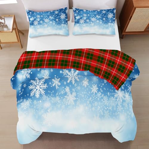 NAWVNMI Blaue Schneeflocken Bettwäsche 200x220cm -...