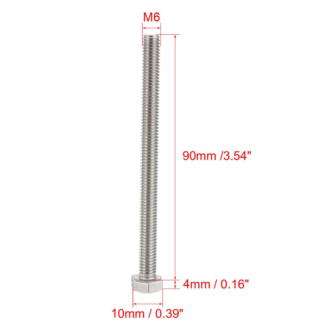 Sourcing Map M12 - Tornillo Hexagonal M12-1,75 X 80 Mm UNC Con Cabeza Hexagonal A2-70 (304) De Acero Inoxidable Totalmente Roscado, 5 Piezas