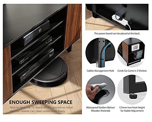 Fitueyes Tv Stand With Mount For 32-70 Inch Tvs, Entertainment Center With Wood Console Holds 110 Pounds, Swivel Floor Tv Stand Mount For Living Room, Bedroom (Led Light, Walnut Television Stands) #TOP3