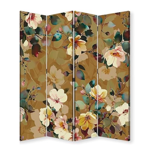 Folding Room Divider Wall Privacy Screen Flower Print Allover Portable Partition Room Separator Panel for Home Office Bedroom 4 Panel