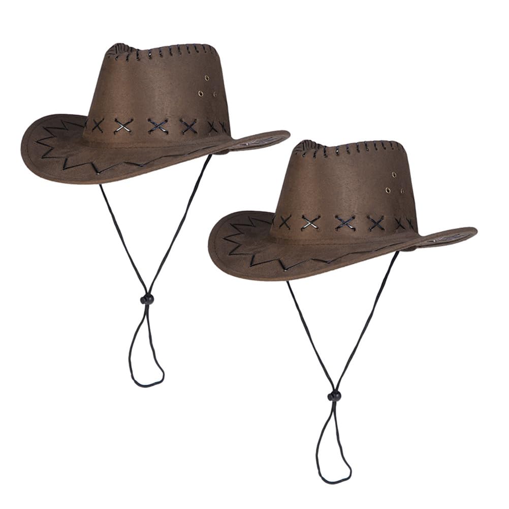 Chapeaux Cowboy Marron Polyester pour Fêtes Western : Fixation Stable et Robuste - 2