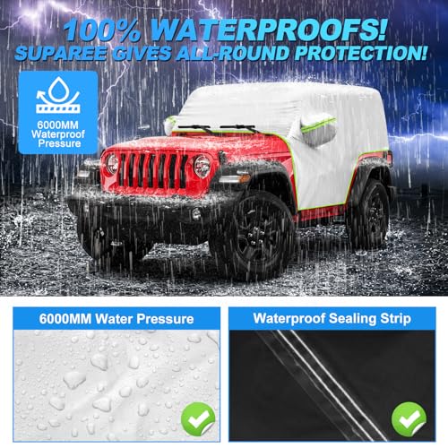 Image of SUPAREE Covers Waterproof 2 Door fits Wrangler 2007-2023 JK JL 2 Door All Sub-Models,Covers Outdoor Sun Rain Wind Snow Protection,Slivery Storage Bag with Extra Accessories