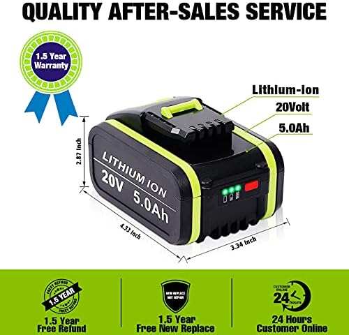 DSANKE Replace Worx 5.0Ah 20V Lithium Ion Battery WA3551.1 WA3553 WA3551 WA3556 WA3572 WA3641 WA3553.1 Battery for All Garden Tools and Power Tools of Worx and Worx Powershare Series