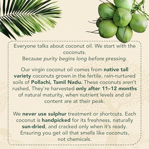 Image of Anveshan Cold Pressed Virgin Coconut Oil 1L | Glass Bottle | Unrefined Cold Pressed Virgin Coconut Oil, Naturally Cholesterol Free, Kolhu /Kacchi Ghani /Mara Chekku /Ganuga, Rich Aroma & Flavour of Real Coconuts