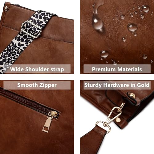 Image of AUYOCO Vegan Leather Crossbody Bags for Women, Crossbody Purse with Guitar Strap Zipped Pockets Handbag Shoulder Bag