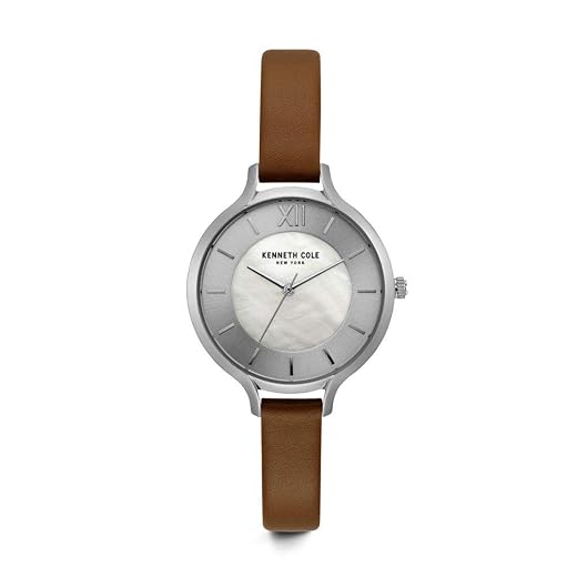 Kenneth Cole Nueva York Correa Plateada de Cuero Color Canela Oscuro KC15187005