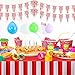 10 Pieces Carnival Theme Party Decors Carnival Table Skirts Circus Theme Tablecloths Red White Striped Pennant Banners Circus Bunting Banners Decors