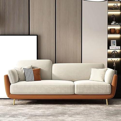 Image of Black Wood Modern Luxury Velvet Fabric 3 Seater Sofa in Bug Resistant Solid Wood for Bedroom, Living Room, Dining Room, Drawing Room, Home Office (Brown & Beige, 3 Seater, Classic)