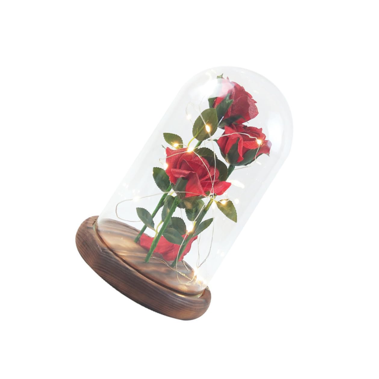 Lampe LED rose rouge sous cloche verre lumineuse fleur éternelle veilleuse décoration maison