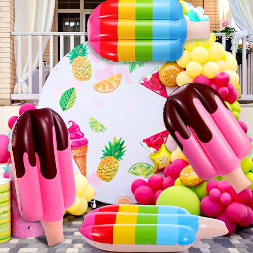 Image of JellyArch 4 Pcs 36 Inch Inflatable Ice Cream Blow up Rainbow Ice Cream Inflatable Summer Decorations for Summer Pool Beach Birthday Party Decor