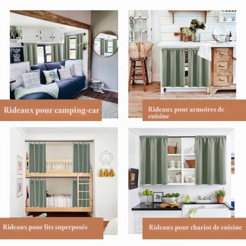 XTMYI Lot de 2 Rideaux de Salle de Bain et de Cuisine, imperméables à Petits étages, Style bohème, Vert Sauge, 61 cm de Long – vue 2