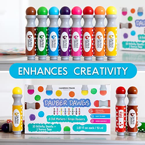 8-Pack Washable Dot Markers / Bingo Daubers Dabbers Dauber Dawgs Kids / Toddlers / Preschool / Children Art Supply 3 Pdf Coloring Ebooks = 100 Activity Sheets To Do! #TOP5