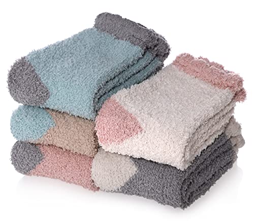 Image of CHOWISH Womens Fuzzy Slipper Socks Super Soft Microfiber Fluffy Cozy Winter Warm Fuzzy Crew Socks