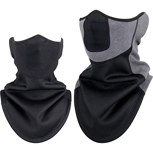 WTACTFUL Windproof Fleece Neck Gaiter Neck Warmer Face Mask Cover for Cold Weather Breathable Gear Winter Outdoor Sports Snowboard Skiing Cycling Motorcycle Hunting Running Men Women Black Gray 2Pack