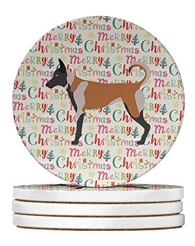 Caroline's Treasures Belgian Malinois Merry Christmas Large Sandstone Coasters Pack of 4 Absorbent Round Coasters Decor Gifts for Men or Women, 4 in, Multicolor