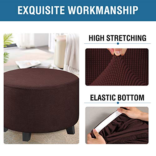 Image of H.VERSAILTEX Ottoman Cover Stretch Ottoman Slipcover Round Ottoman Storage Cover Folding Stool Covers Furniture Protector Cover for Footrest Ottoman Fit Dia 20 inch - 23 inch, Chocolate
