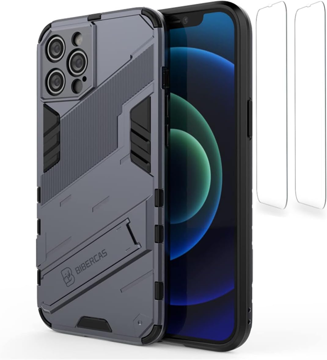 Compatible with Apple iPhone 14 Pro Armor Kickstand Case, Hybrid Rugged Heavy Duty Shockproof Drop Protection Case with 2 Screen Protectors (i-Phone14 Pro Gray)