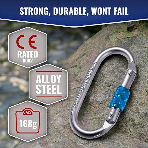 25Kn Climbing Carabiner Clip - Heavy Duty O-Shape Steel Locking Caribeaner - Uiaa / Ce Certified Rock Climbing Gear - Strong Large Locking Oval Caribeener For Mountain Climbing #TOP3