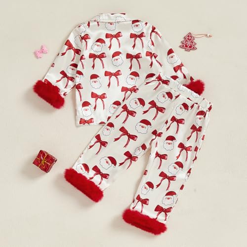 Baby Boy Girl Christmas Silk Pajamas Set Button Down Deer Santa Long Sleeve Shirts Tops and Pants Satin Pj Sets3
