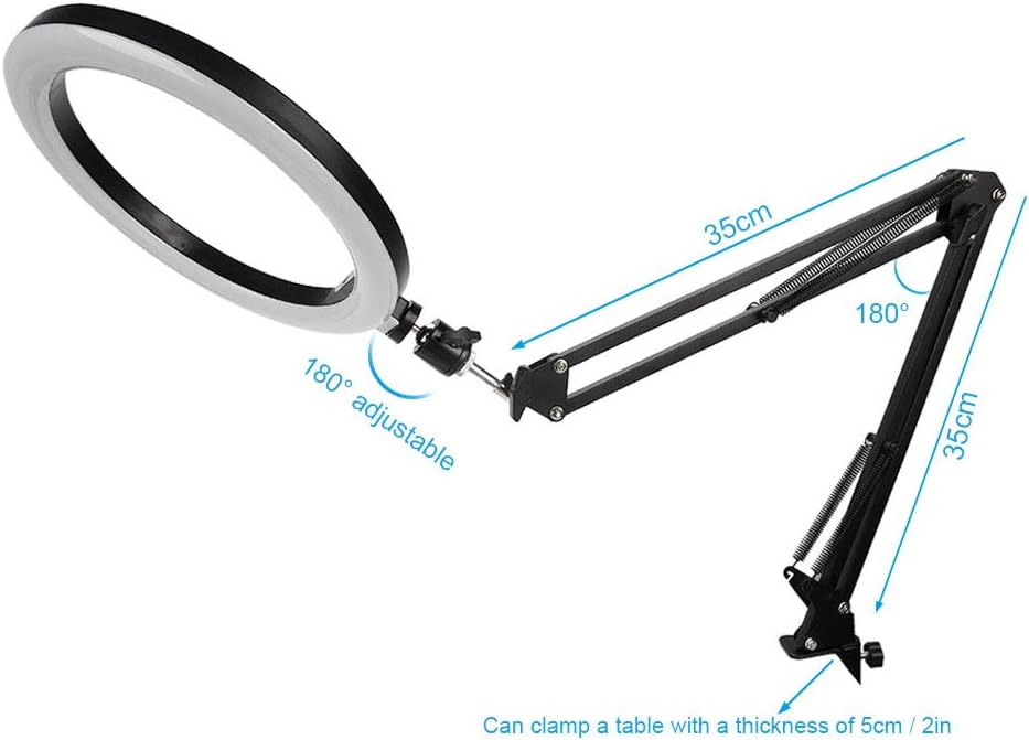 10.2in Ring Light, Selfie Ring Light with 3 Modes 9 Brightness Levels Phone Holder Overhead Camera Mount for Photo Selfie Video Recording Zoom with 18W LED Lamp Head for
