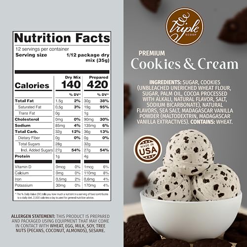 Image of Triple Scoop - Premium Cookies & Cream Ice Cream Mix For Ice Cream Maker. Simple, Easy, Delicious. From Gourmet Mix To Maker in 5 Minutes, Makes 2 Creamy Qrts, Made in USA (1 Pack, Cookies & Cream)