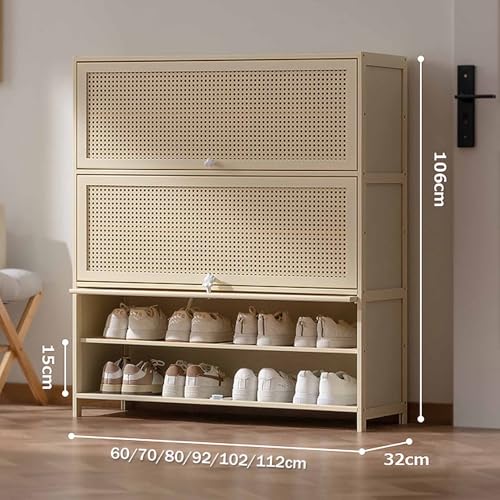 Meuble à chaussures fin en bambou à 2 tiroirs rabattables pour rangement d'entrée
