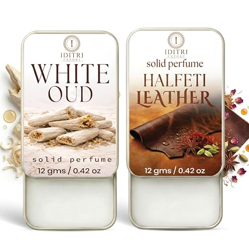 Image of IDITRI EXPORT Solid Perfume |White Oud&Halfeti leather Alcohol Free Wax Perfume Balm, Long Lasting | Pocket Tin 12g, Pack Of 2| Non Greasy Smooth Glide, Travel Friendly Unisex