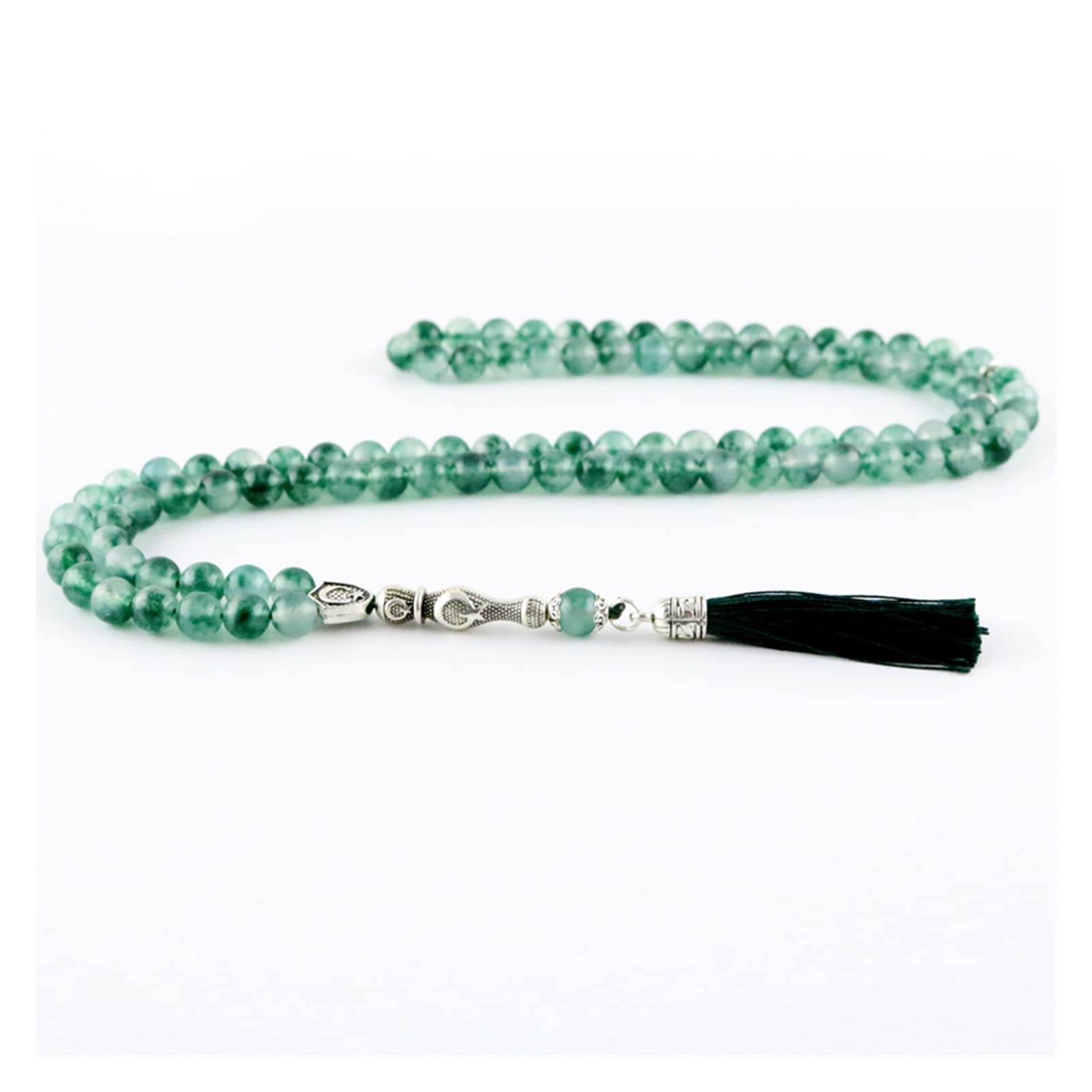 Bracelet de culte musulman et chapelet islamique pierre verte 99 perles