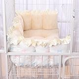 KUMORIJP ペット マット ケージ用 紐付き ペットベッド 落ちない 四隅紐付き ボア あったか 柔らかい かわいい レース装飾 洗える モフモフ ふわふわ クッション キャットタワー ソファ 多機能 犬 猫 小動物 敷く (カラフルリボン柄-ホワイトM（60×40×20cm）)