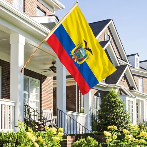 Image of Ahfulife Ecuador Flag 3x5 Ft, 2 Pcs Large Ecuadorian National Flags for Outdoor Indoor, Double Sided with Brass Eyelets for World Cup, Party, Garden, Bar, Street Decor