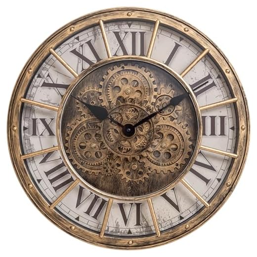 Yohaoupty Moving Gears Wall Clock, 18 Inch Modern Gear Rotating Wall Clock Old Style Rustic Unique