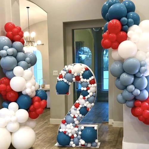 Image of Red Blue White Balloons, 12Inch 60Pcs Retro Navy Blue Matte Red and White Balloon, Royal Blue and Scarlet Latex Balloons for Boys Men Birthday Hero Theme Baseball Party Labor Independence Day Decor