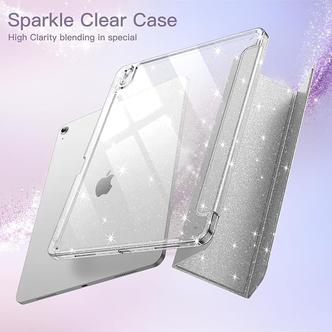 Image of ProElite Case Cover for Apple iPad (A16) 11th /10th Generation (2025 /2022), Transparent case Cover with Pencil Holder for iPad 11th /10th Gen 2025 /2022, Glittering Silver