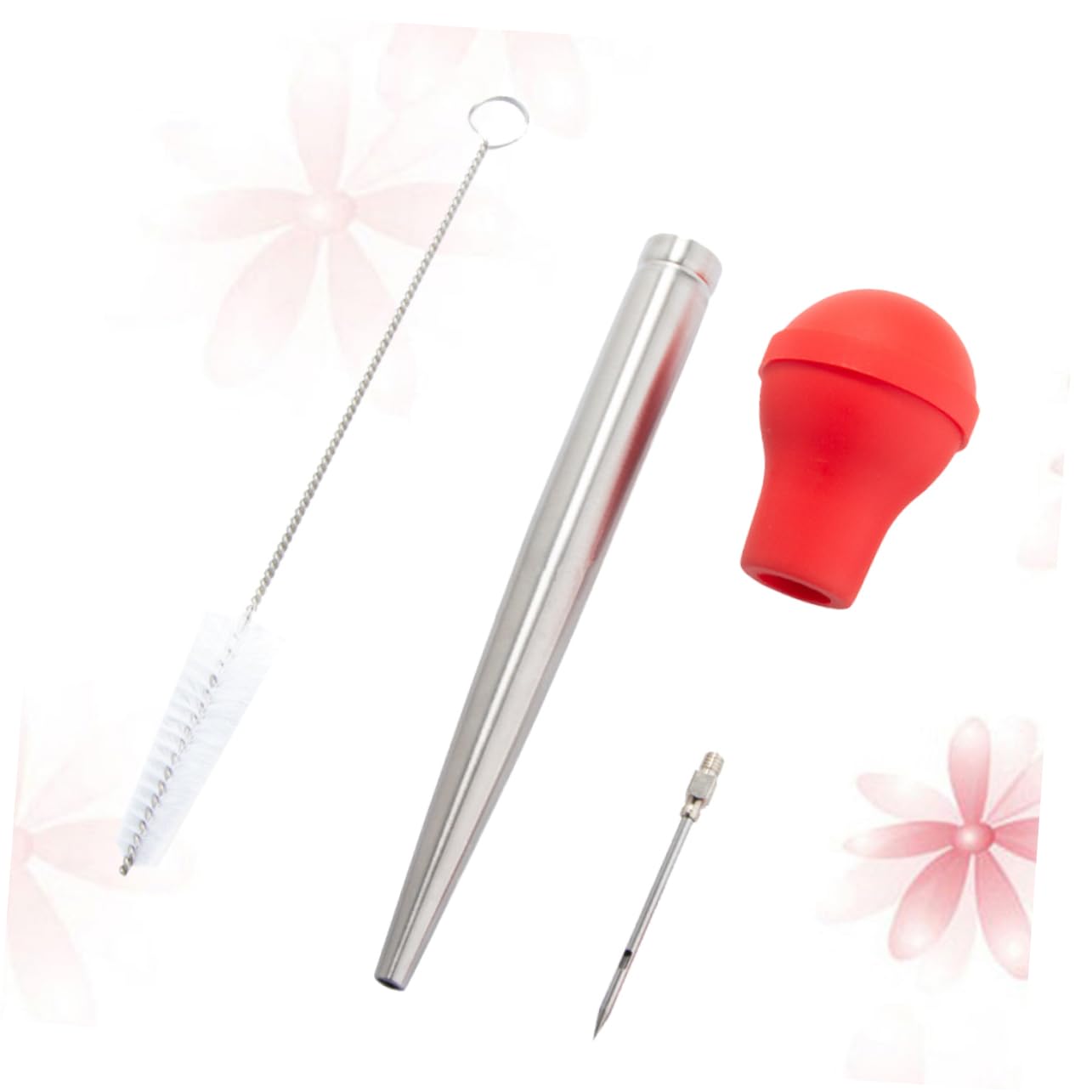 HOLIDYOYO 1set Turkey Baster Drip Oil Seasoning Tube for Barbecue for Injecting Marinade into Meat Includes Cleaning Brush for Easy Maintenance Red