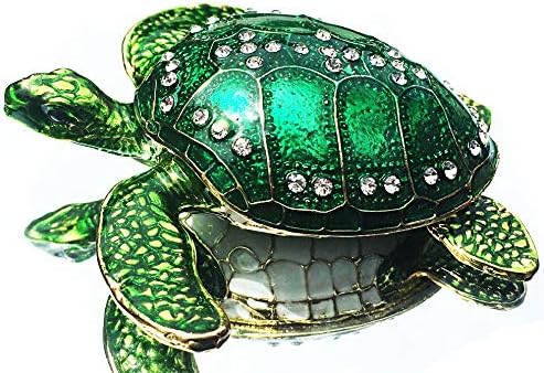 Waltz&F Sea Turtle Crystal Studded Pewter Jewelry Trinket Box Bejeweled Hand-painted Ring Holder Mother`s day Gift