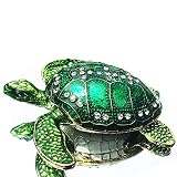 Waltz&F Sea Turtle Crystal Studded Pewter Jewelry Trinket Box Bejeweled Hand-painted Ring Holder Mot